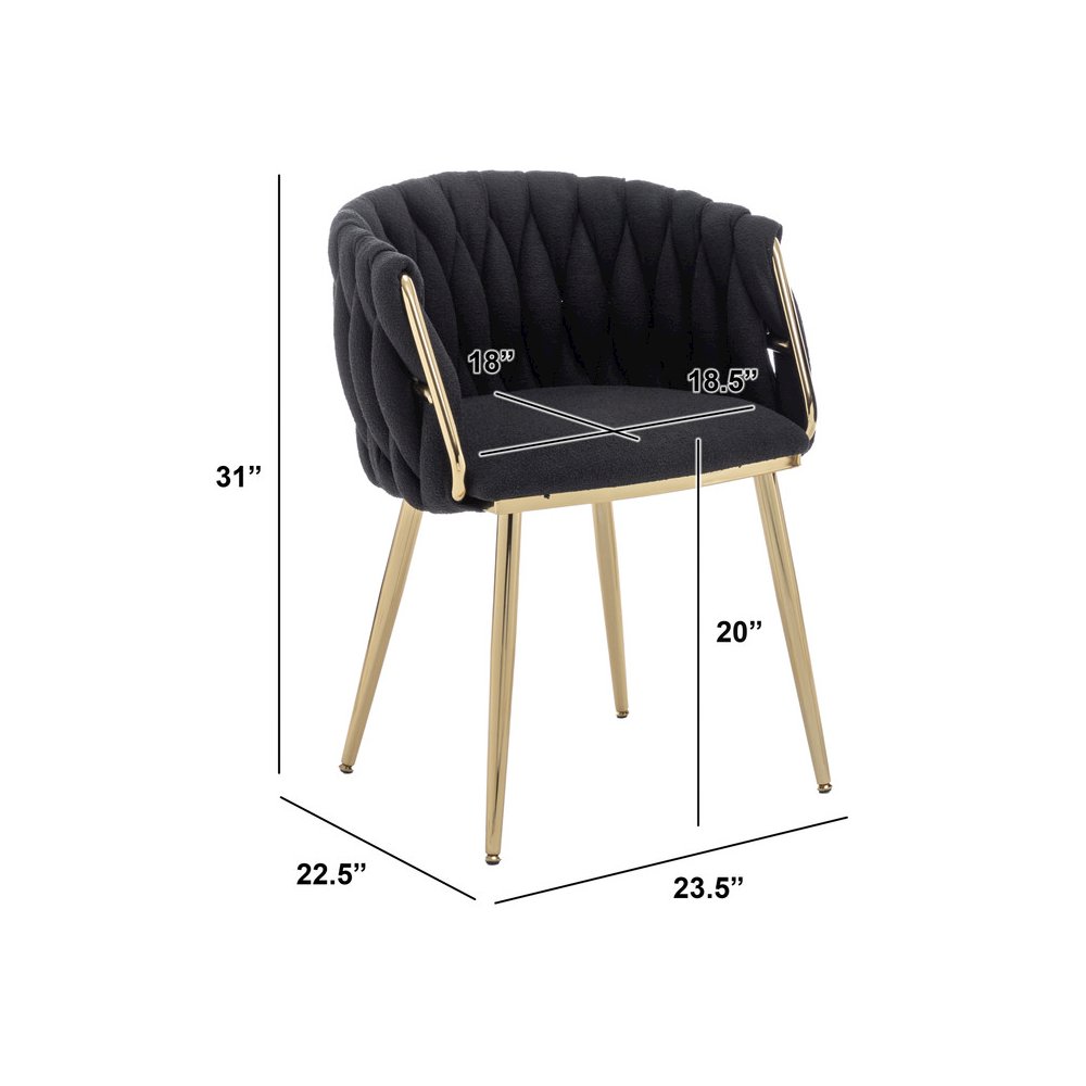 Best Quality Furniure Black Boucle Fabric With Gold Base Side Chairs, Set Of 3. Picture 2
