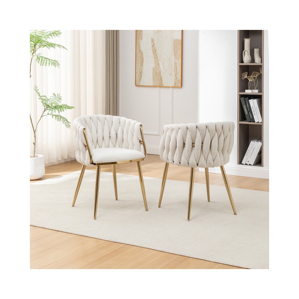 Best Quality Furniure Cream Boucle Fabric With Gold Base Side Chairs, Set Of 4. Picture 5