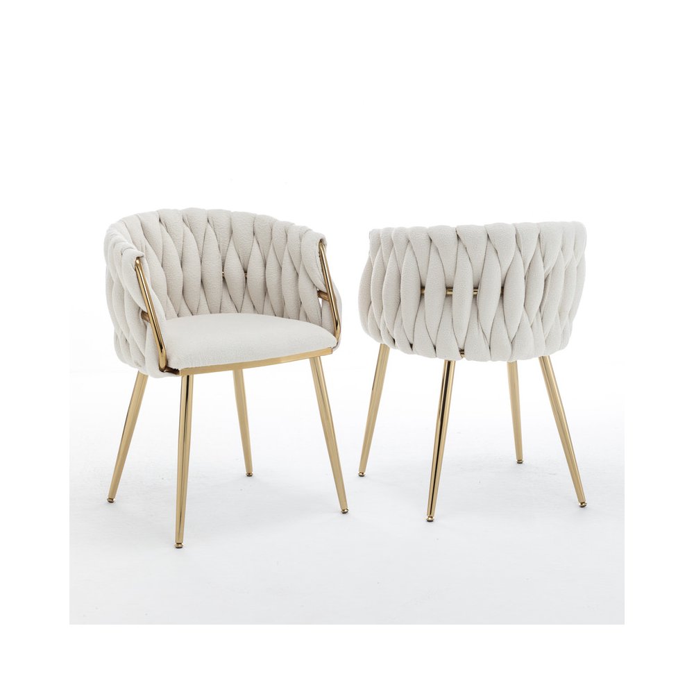 Best Quality Furniure Cream Boucle Fabric With Gold Base Side Chairs, Set Of 4. Picture 1