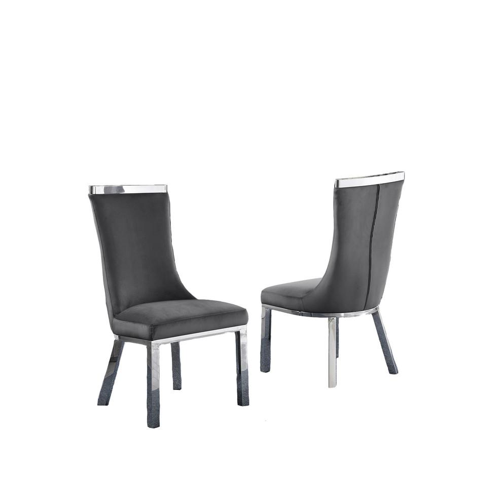 9pc dining set- Recatngle Glass table with silver color base and Dark Grey velvet chairs. Picture 2