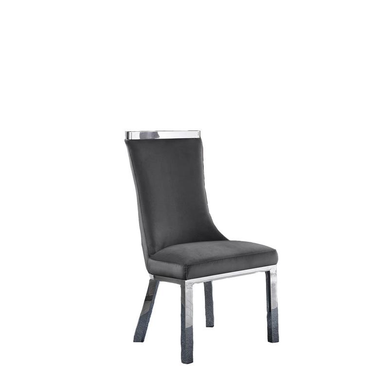 Upholstered dining chiars set of 2 in Dark gray velvet fabric with stainless steel base. Picture 2