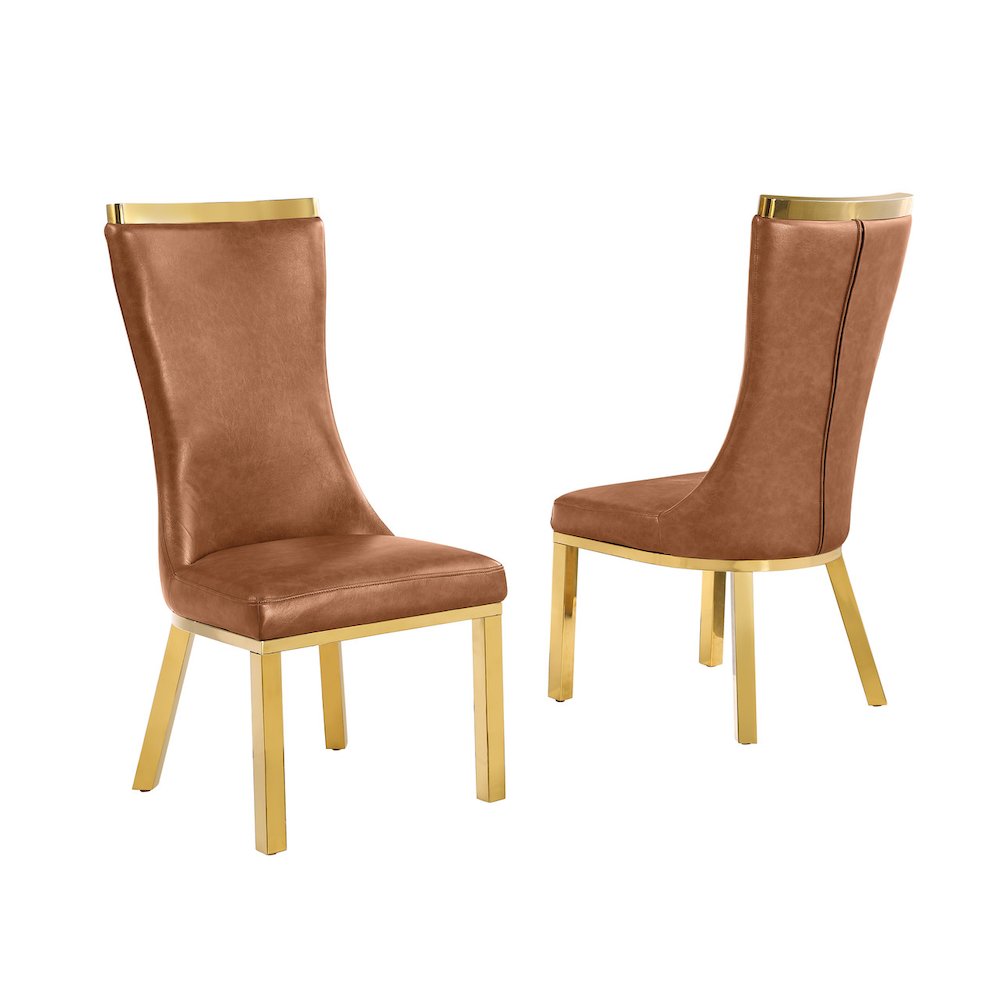 2pc Toffee Leathaire  Gold Stainless Steel Base. Picture 1