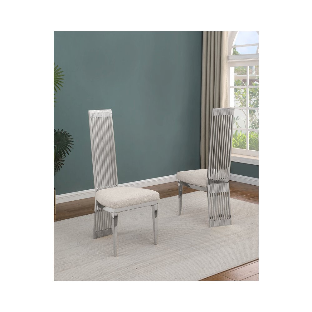 9Pc Tempered Glass Dining Set With 8 Cream Boucle Fabric Side Chairs. Picture 5