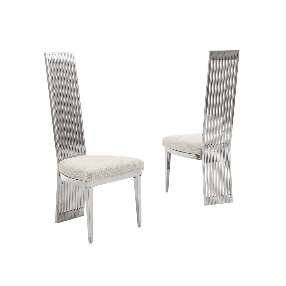 Set Of 2 Slat Back Side Chairs In Silver Stainless Steel. Picture 1