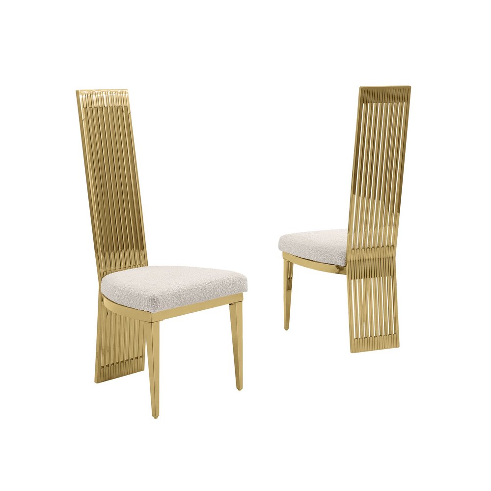 Set Of 2 Slat Back Side Chairs In Gold Stainless Steel. Picture 1