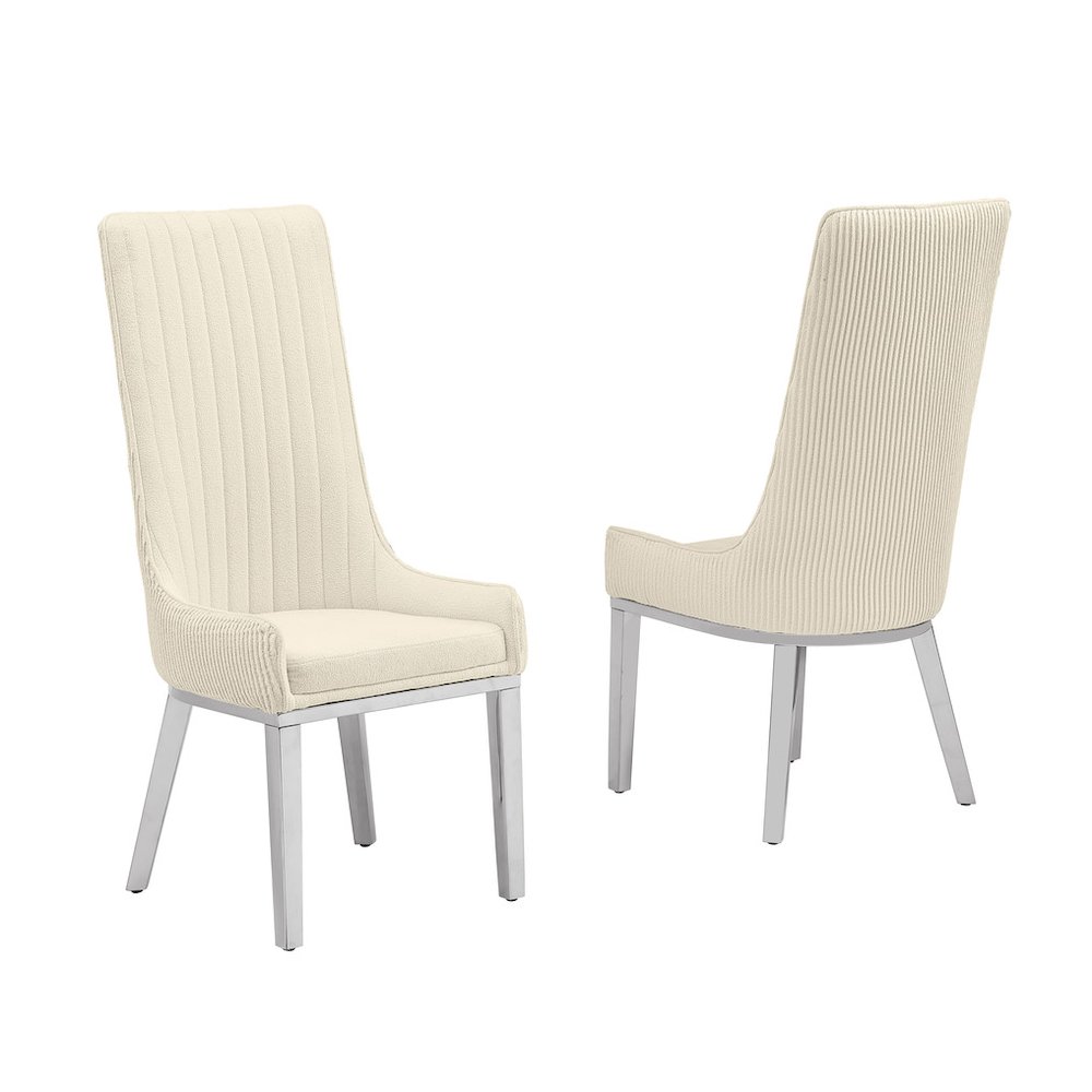 Cream, Teddy Fabric, Pleated Back Side Chair With Silver Base, Set Of Two. Picture 1