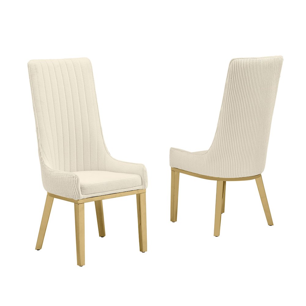 Cream, Teddy Fabric, Pleated Back Side Chair With Gold Base, Set Of Two. Picture 1