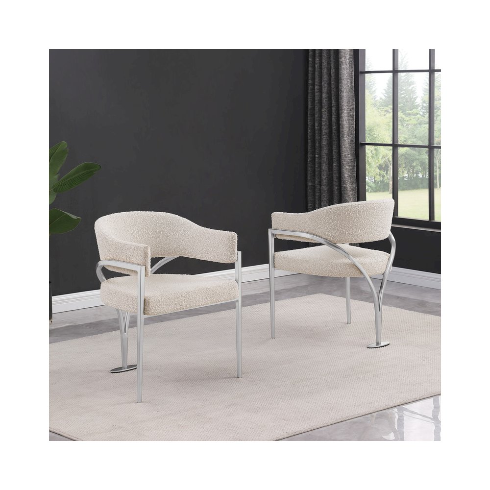 Modern Upholstered Chair with Cream Boucle Fabric Set of 2. Picture 5
