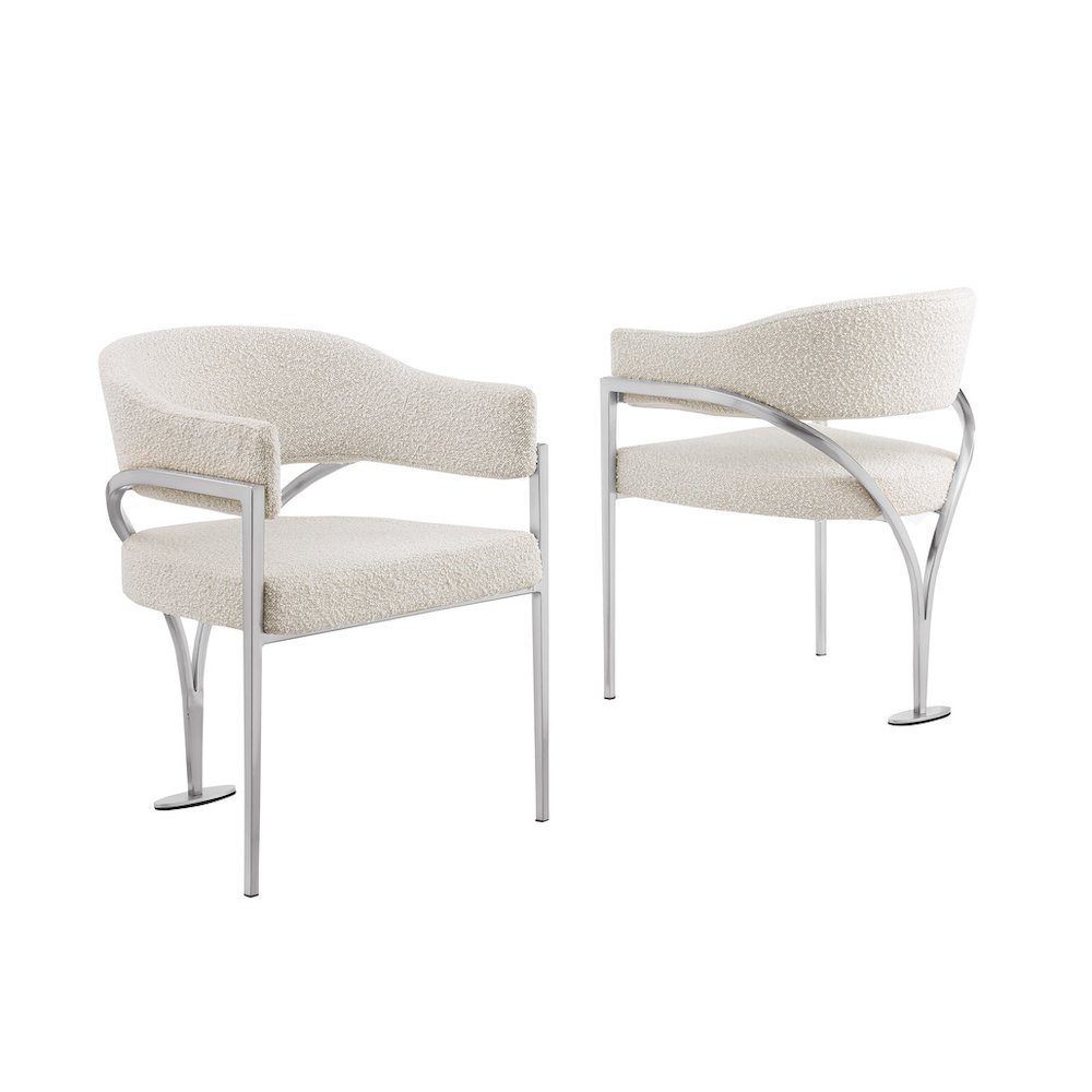 Modern Upholstered Chair with Cream Boucle Fabric Set of 2. Picture 1