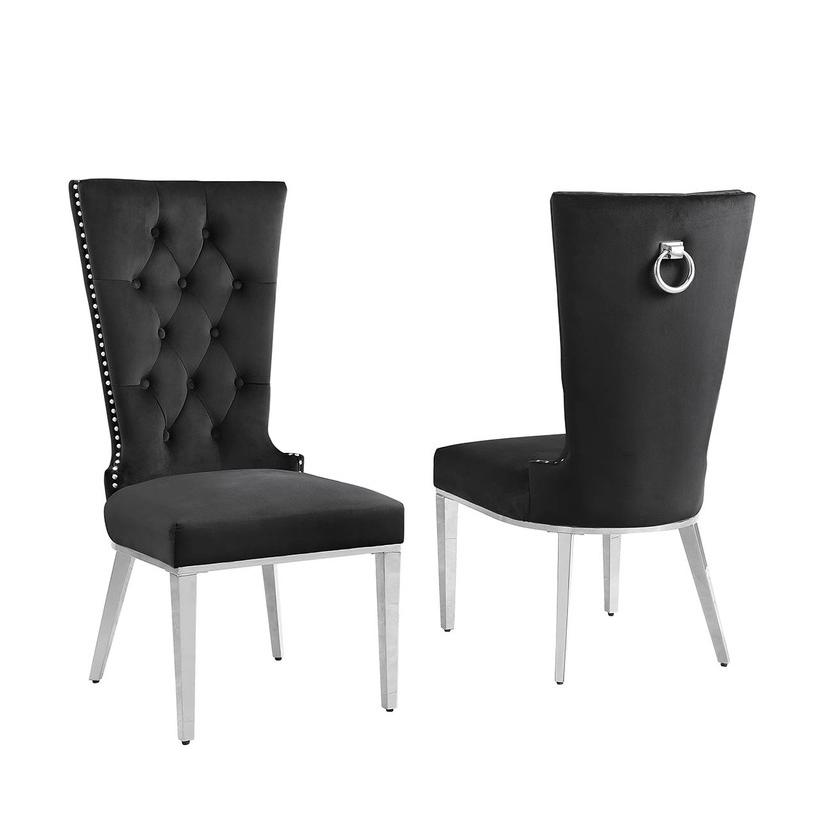 Black velvet side chair with silver stainless steel base (SET OF 2). Picture 1