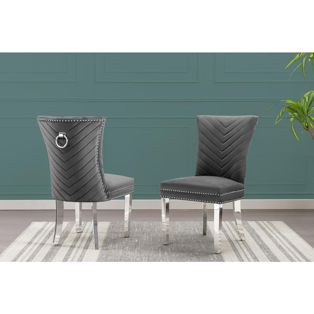 Dark Gray velvet side chairs with silver base (SET OF 2). Picture 2