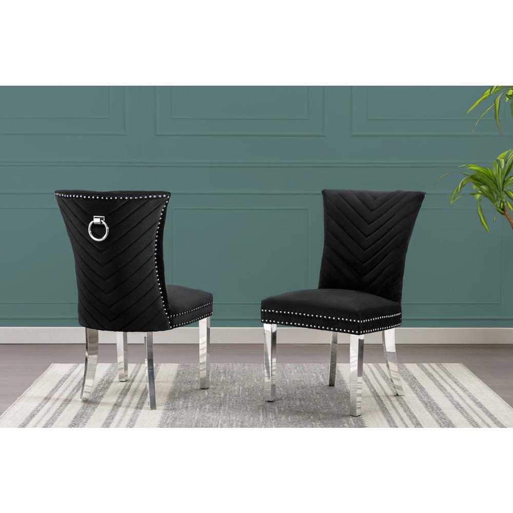 Black velvet side chairs with silver base (SET OF 2). Picture 2
