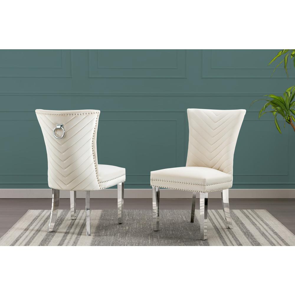 Cream velvet side chairs with silver base (SET of 2). Picture 2