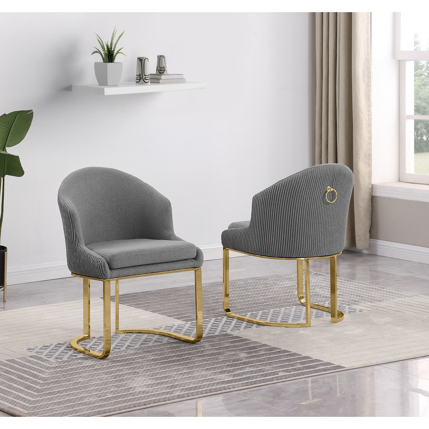 Best Quality Furniture Gray With Gold Side Chairs, Set Of Two. Picture 4