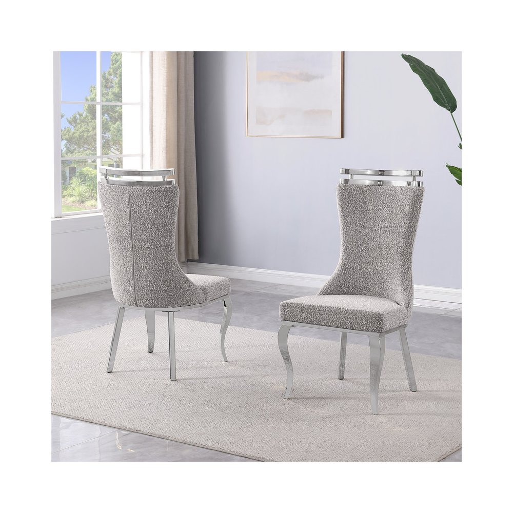 2pc Boucle Fabric Chrome Side Chairs. Picture 2