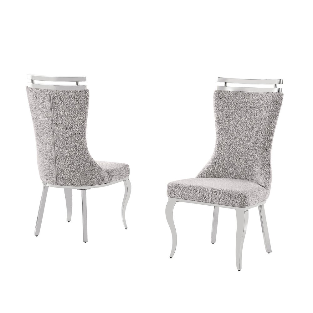 2pc Boucle Fabric Chrome Side Chairs. Picture 1