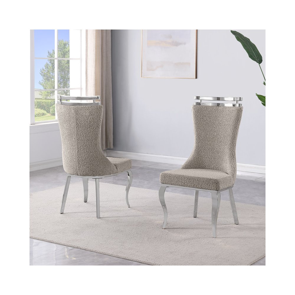 2pc Boucle Fabric Chrome Side Chairs. Picture 2