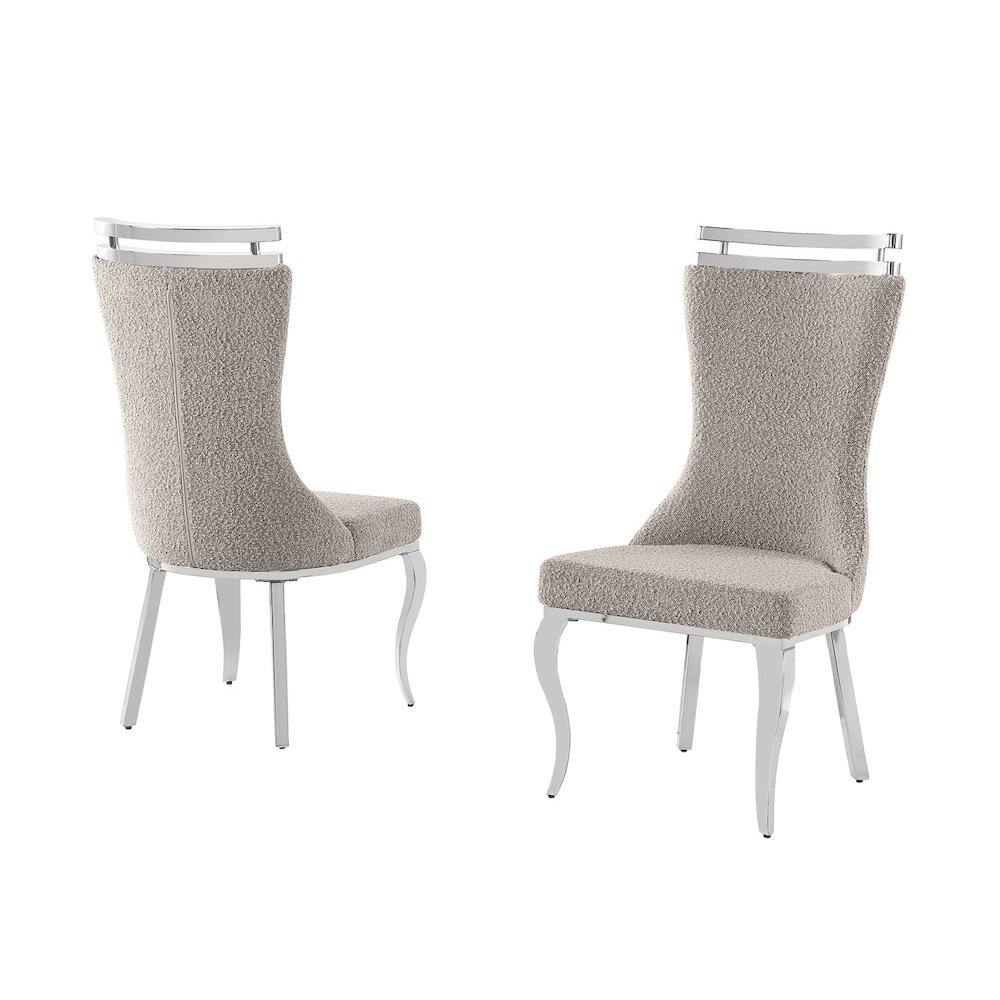 2pc Boucle Fabric Chrome Side Chairs. Picture 1