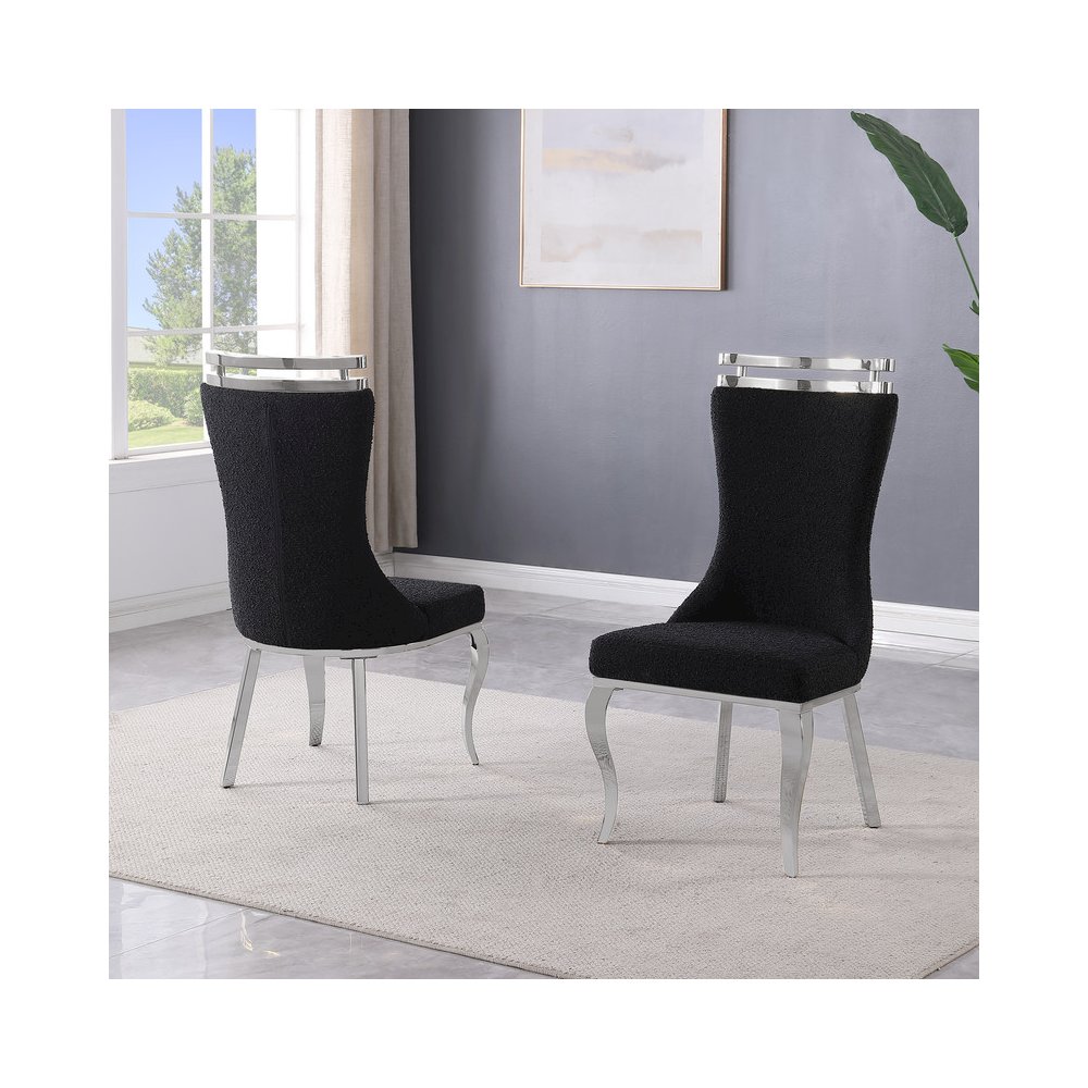 2pc Boucle Fabric Chrome Side Chairs. Picture 2