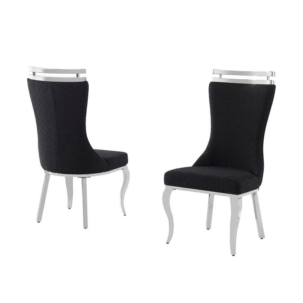 2pc Boucle Fabric Chrome Side Chairs. Picture 1