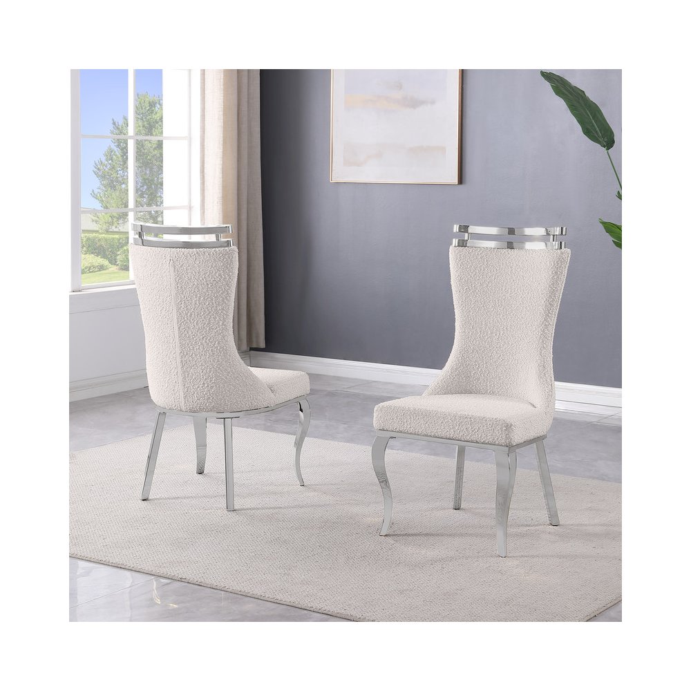 2pc Boucle Fabric Chrome Side Chairs. Picture 2