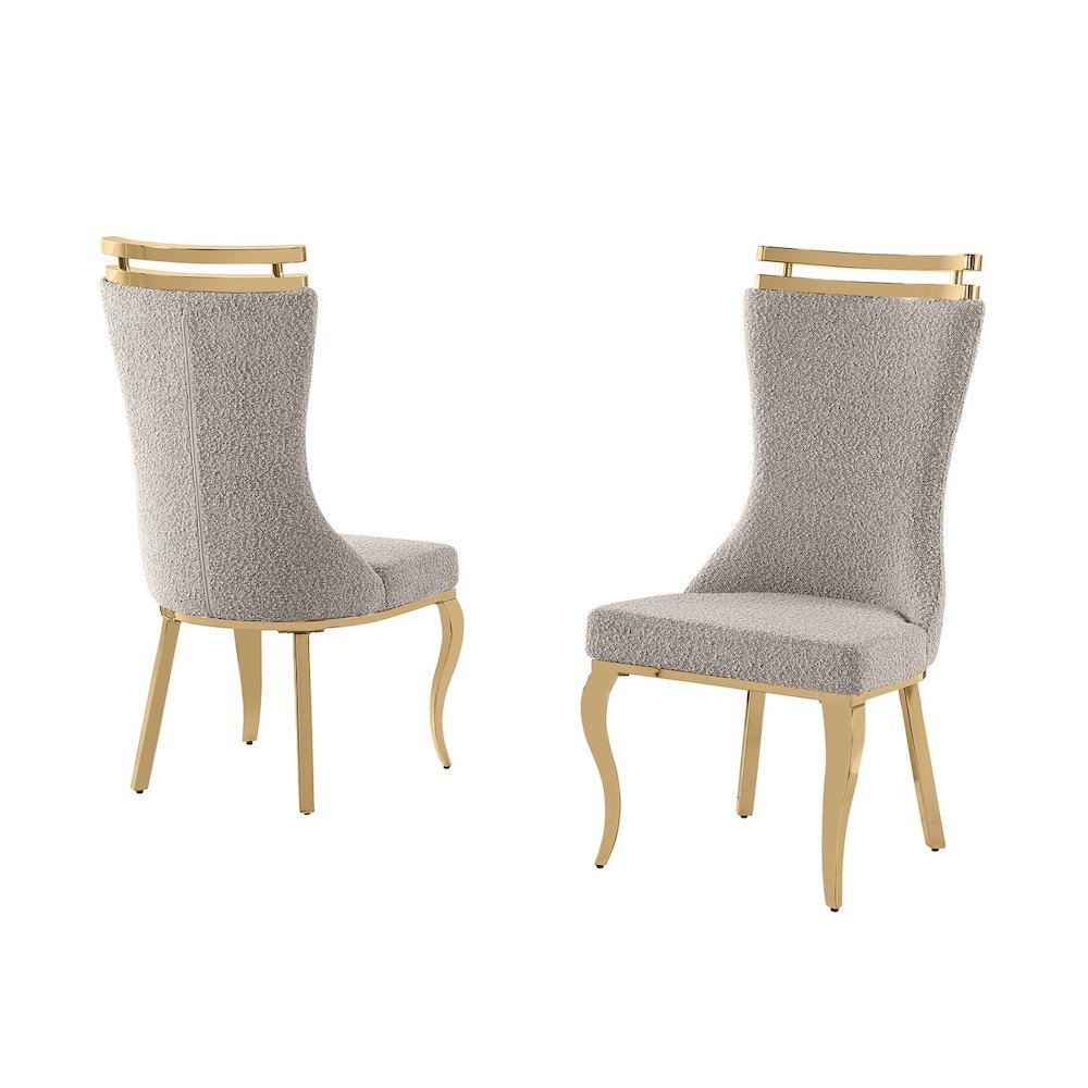 2pc Boucle Fabric Gold Chrome Side Chairs. Picture 1