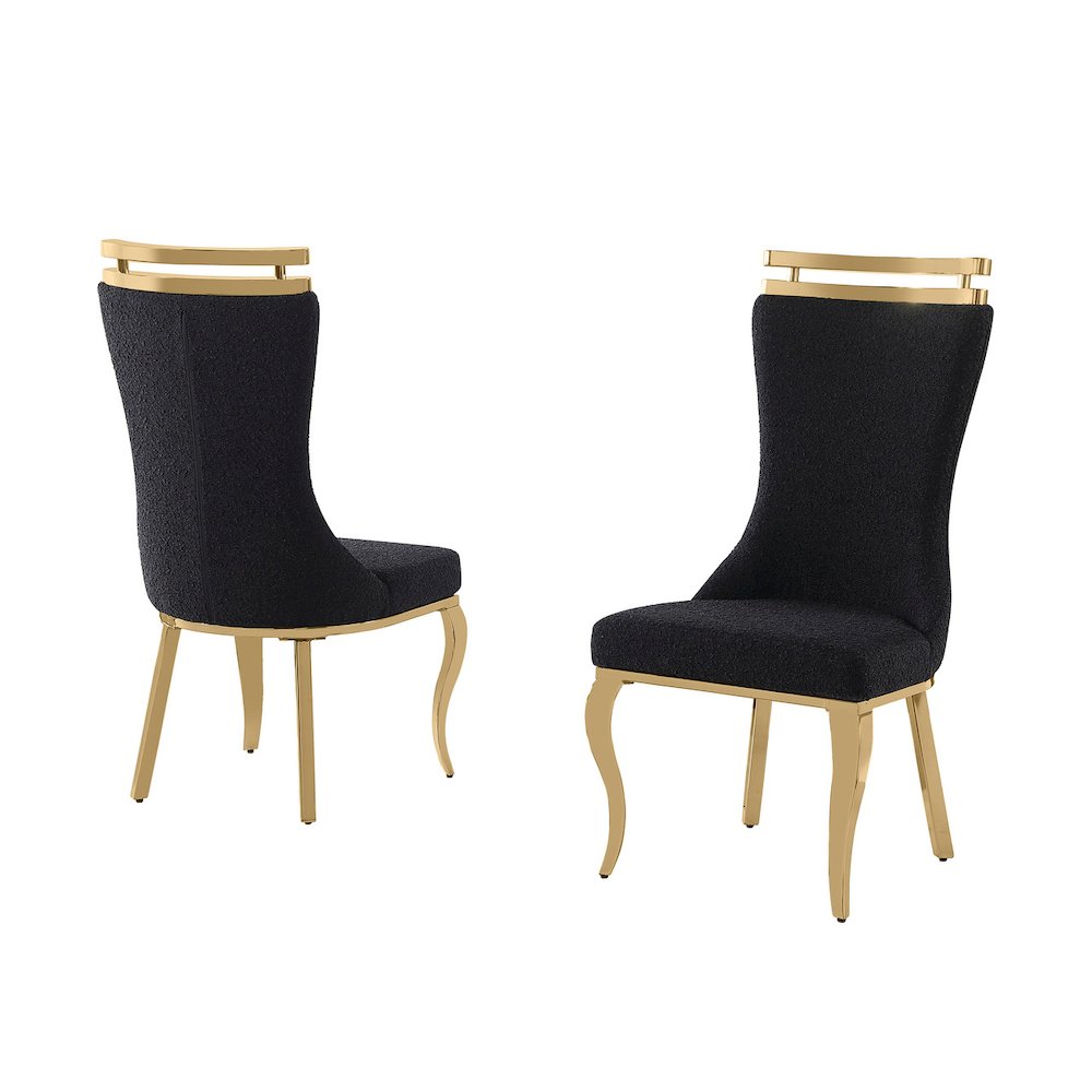 2pc Boucle Fabric Gold Chrome Side Chairs. Picture 1