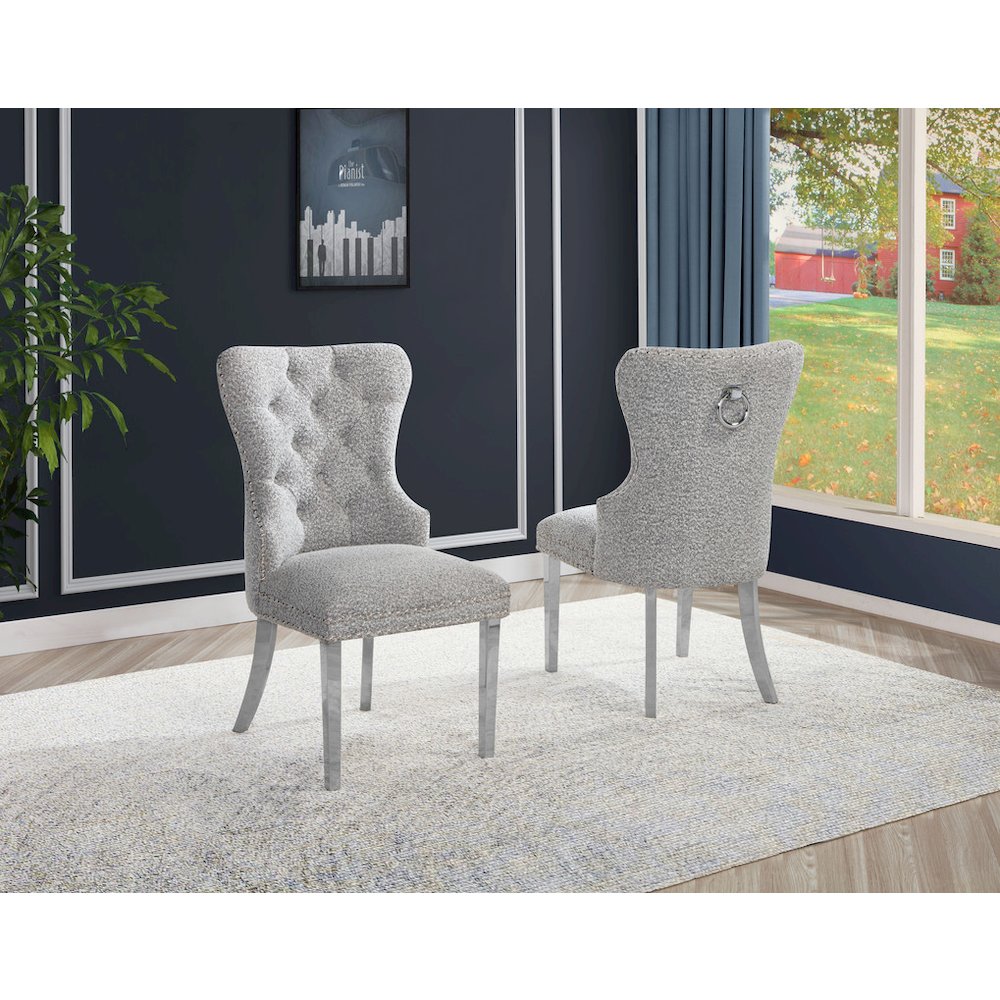Rich Gray Boucle Fabric And Silver Base Side Chairs (Set Of 2). Picture 4