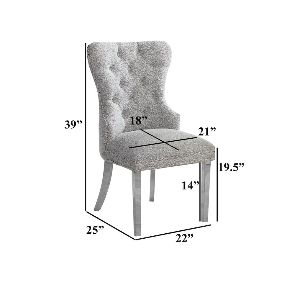 Rich Gray Boucle Fabric And Silver Base Side Chairs (Set Of 2). Picture 2