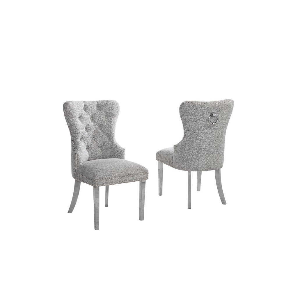 Rich Gray Boucle Fabric And Silver Base Side Chairs (Set Of 2). Picture 1