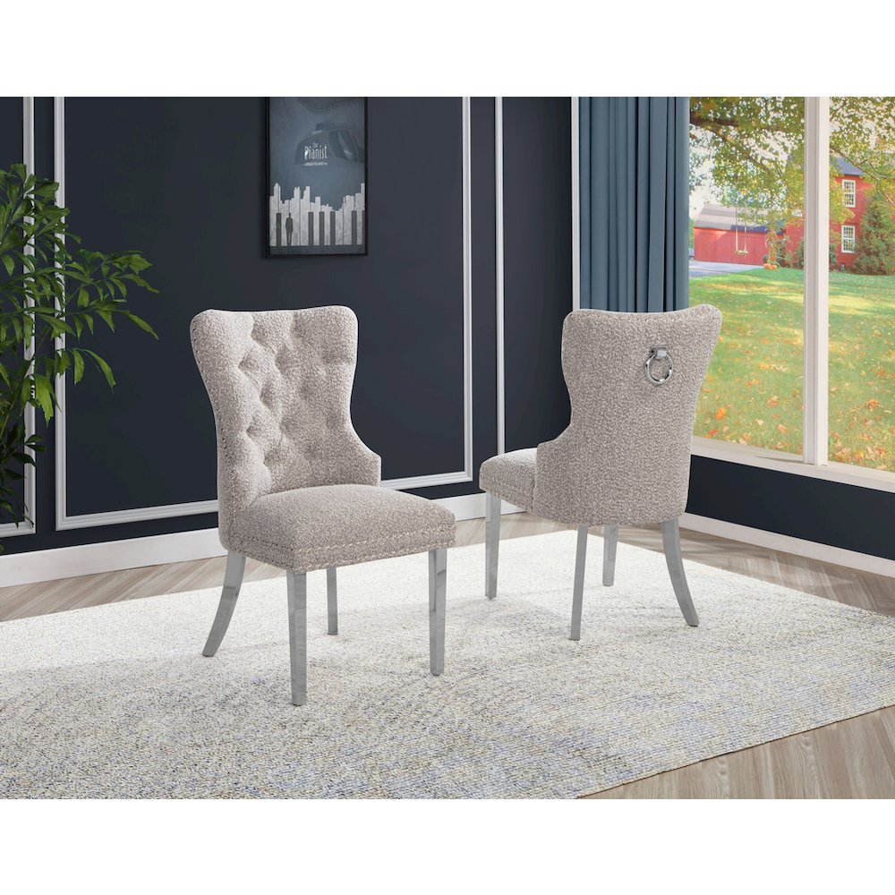 Gray Boucle Fabric And Silver Base Side Chairs (Set Of 2). Picture 4