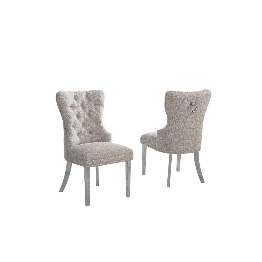 Gray Boucle Fabric And Silver Base Side Chairs (Set Of 2). Picture 1