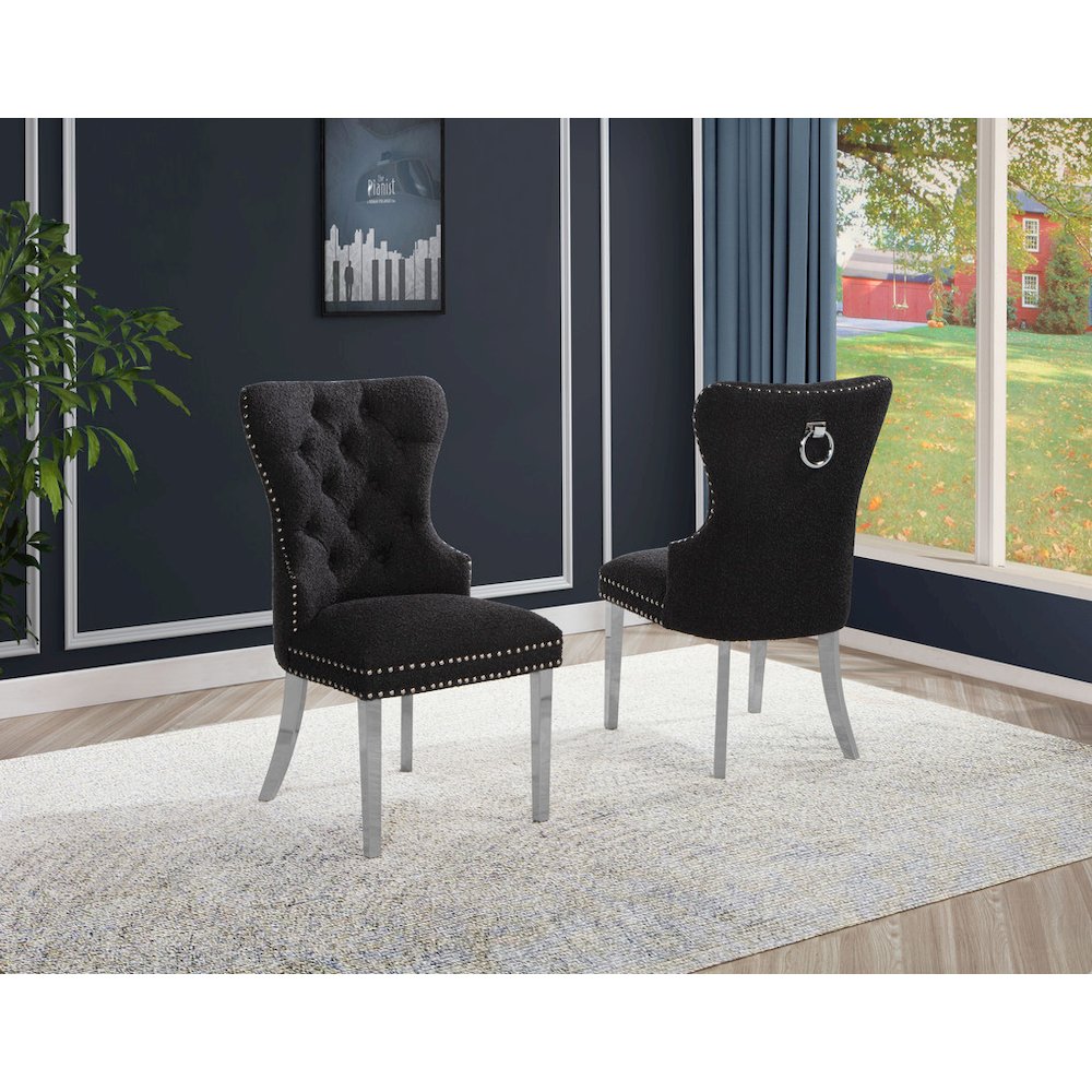 Black Boucle Fabric And Silver Base Side Chairs (Set Of 2). Picture 4