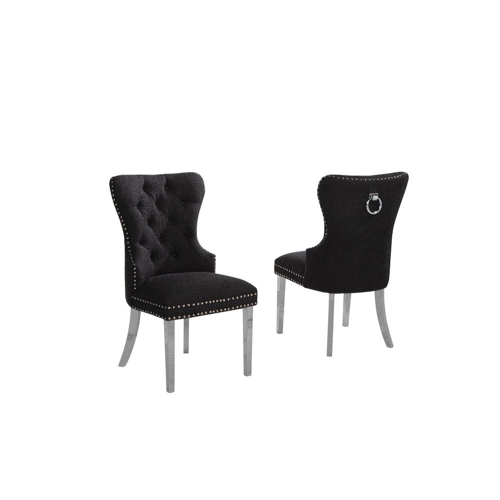 Black Boucle Fabric And Silver Base Side Chairs (Set Of 2). Picture 1