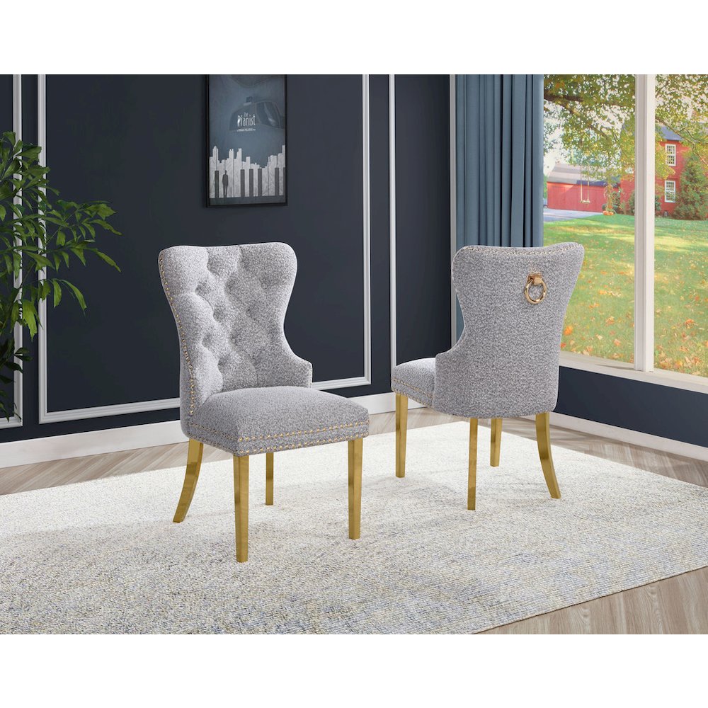 Rich Gray Boucle Fabric And Silver Base Side Chairs (Set Of 2). Picture 4
