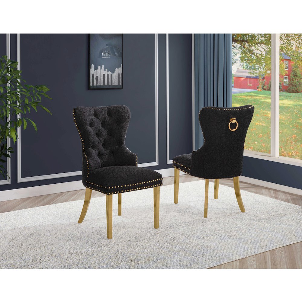 Black Boucle Fabric And Silver Base Side Chairs (Set Of 2). Picture 4