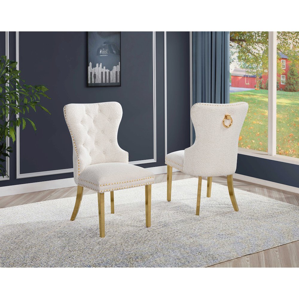 Cream Boucle Fabric And Silver Base Side Chairs (Set Of 2). Picture 4
