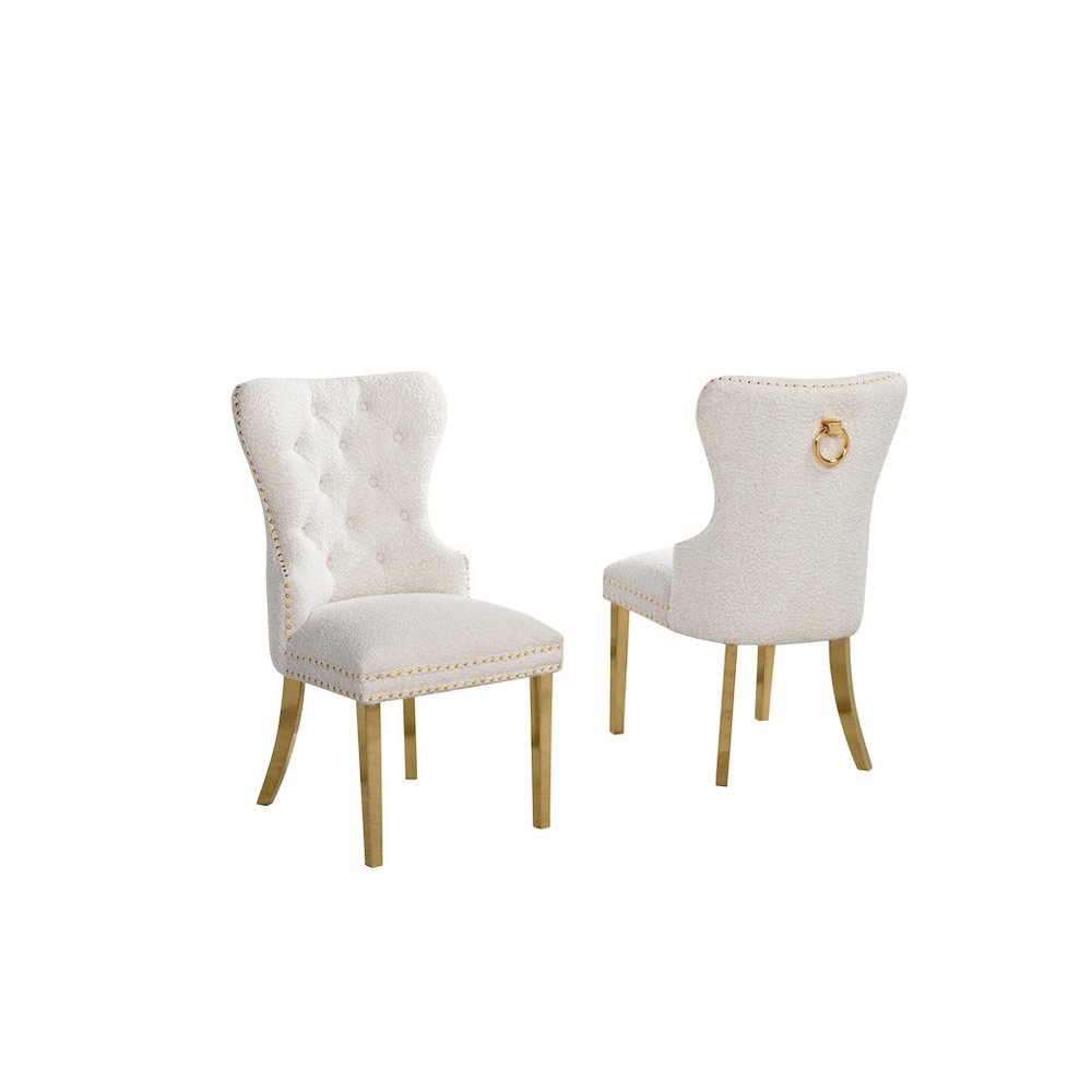 Cream Boucle Fabric And Silver Base Side Chairs (Set Of 2). Picture 1
