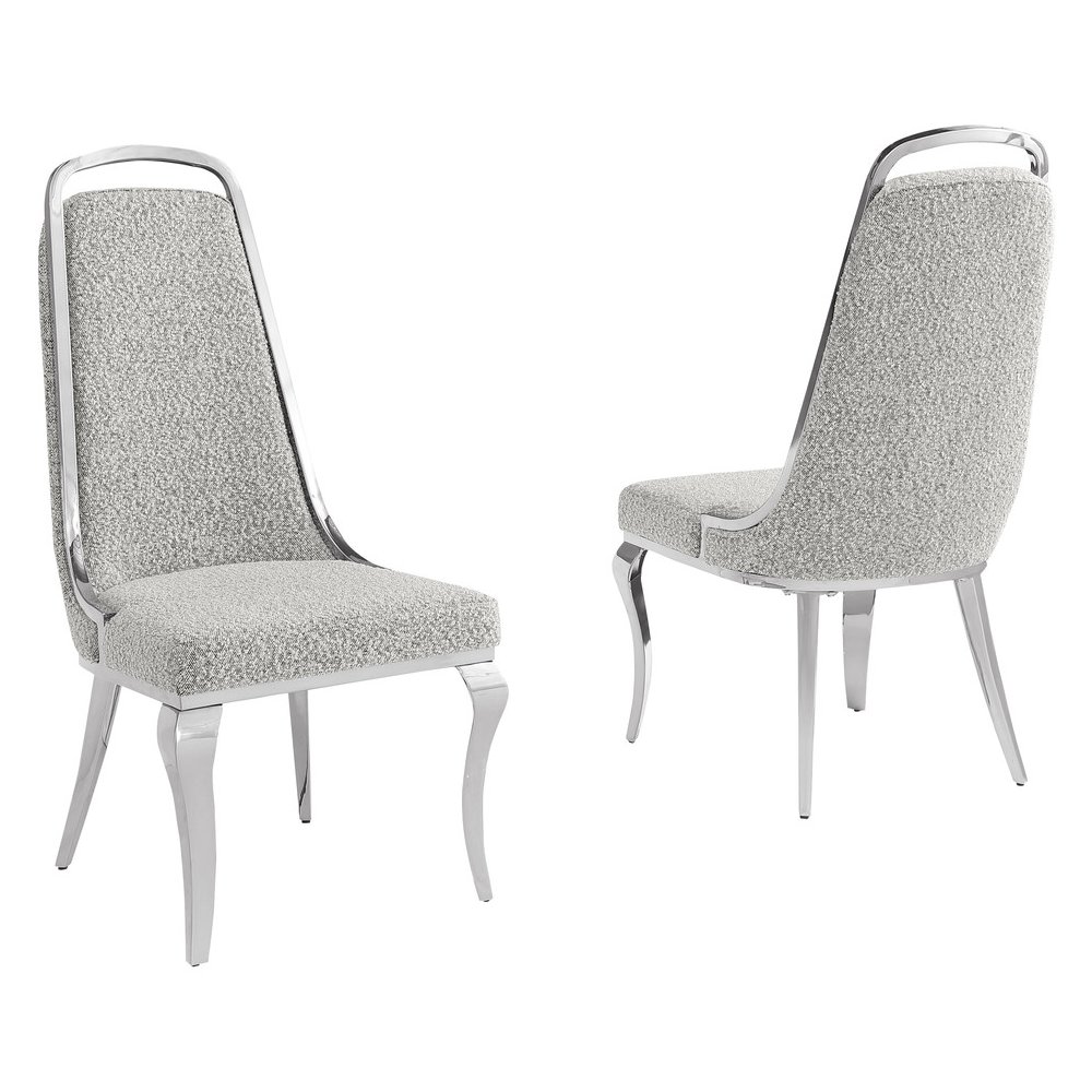 Rich Gray Boucle Side Chairs With Silver Base (Set Of 2). Picture 1