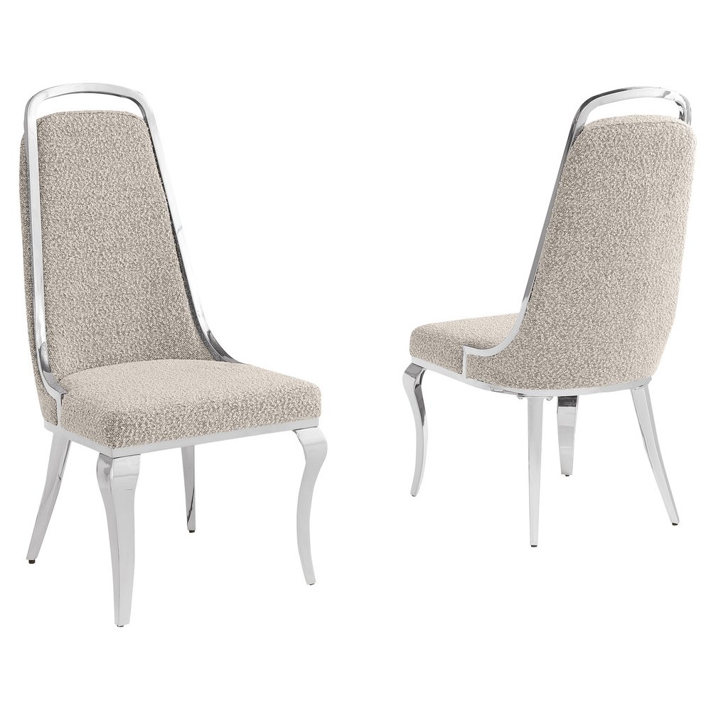 Gray Boucle Side Chairs With Silver Base (Set Of 2). Picture 1