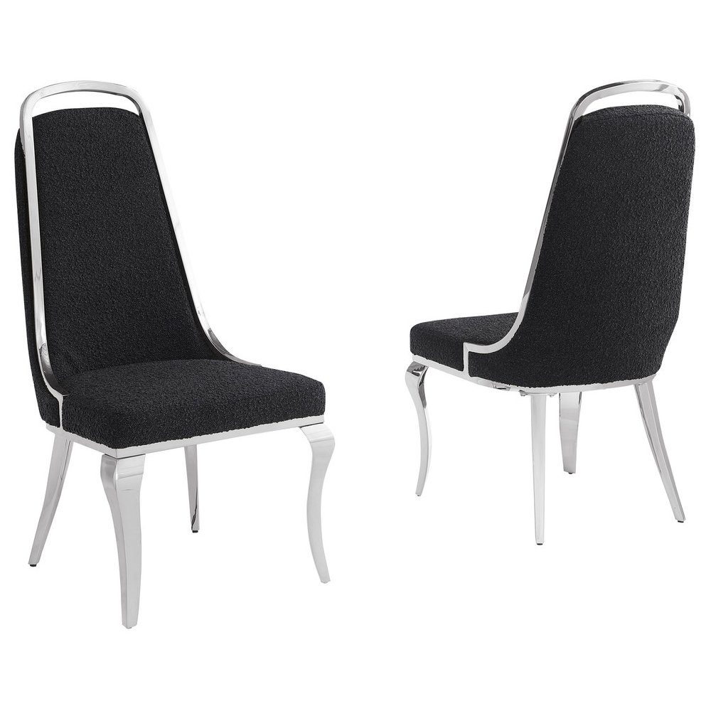 Black Boucle Side Chairs With Silver Base (Set Of 2). Picture 1