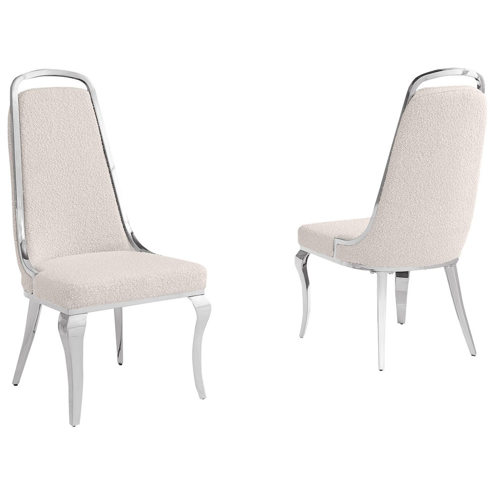 Cream Boucle Side Chairs With Silver Base (Set Of 2). Picture 1