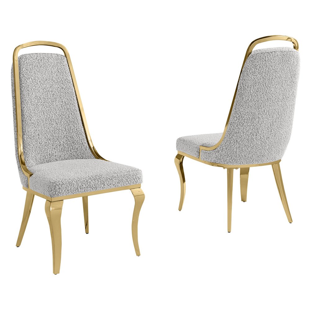 Rich Gray Boucle Side Chairs With Gold Base (Set Of 2). Picture 1
