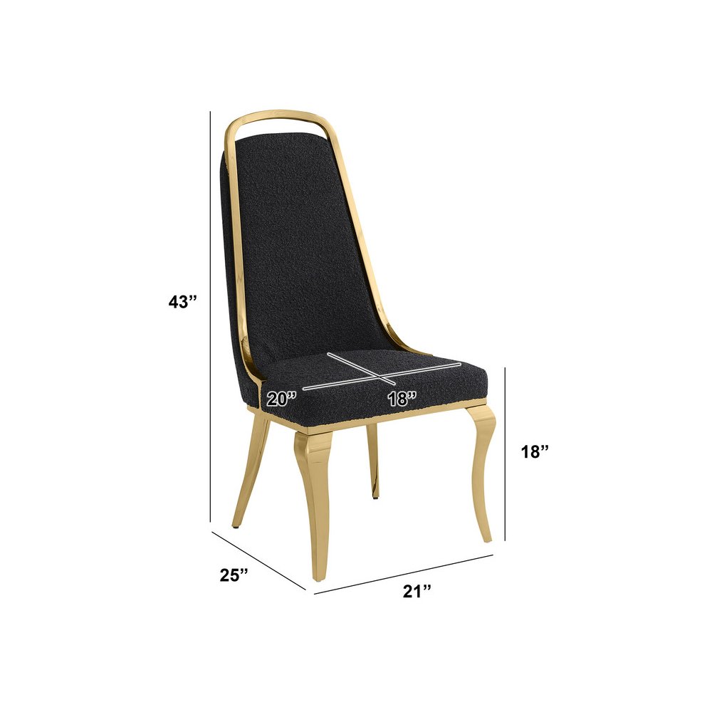 9Pc Tampered Glass Dining Set With 8 Black Boucle Side Chairs And A Gold Base. Picture 4
