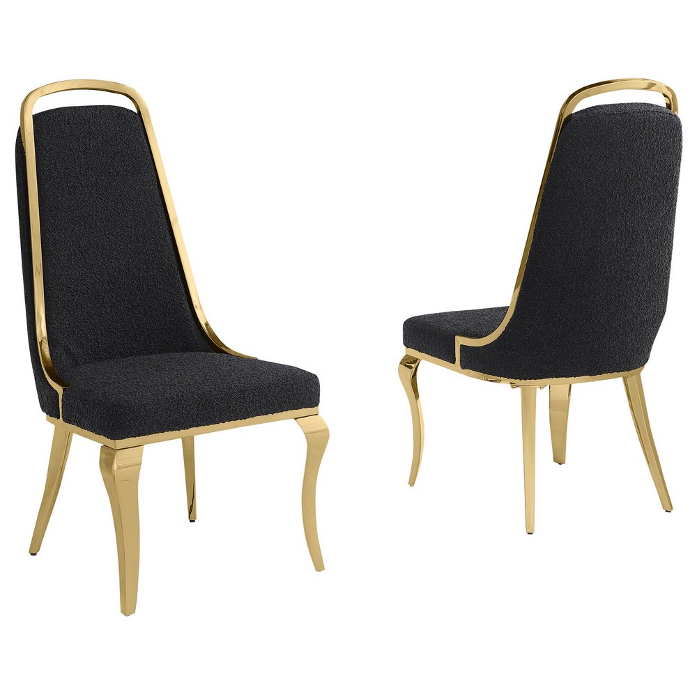 Black Boucle Side Chairs With Gold Base (Set Of 2). Picture 1