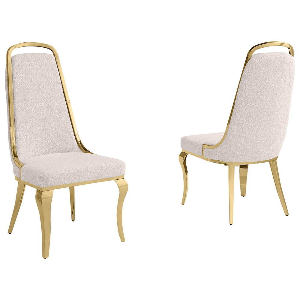 Cream Boucle Side Chairs With Gold Base (Set Of 2). Picture 1