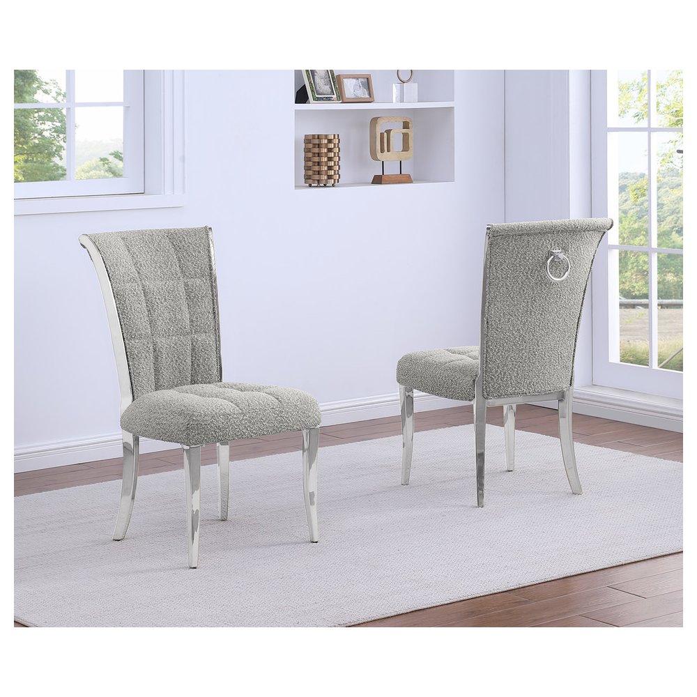 Rich Gray Boucle Side Chairs With Silver Base (Set Of 2). Picture 2
