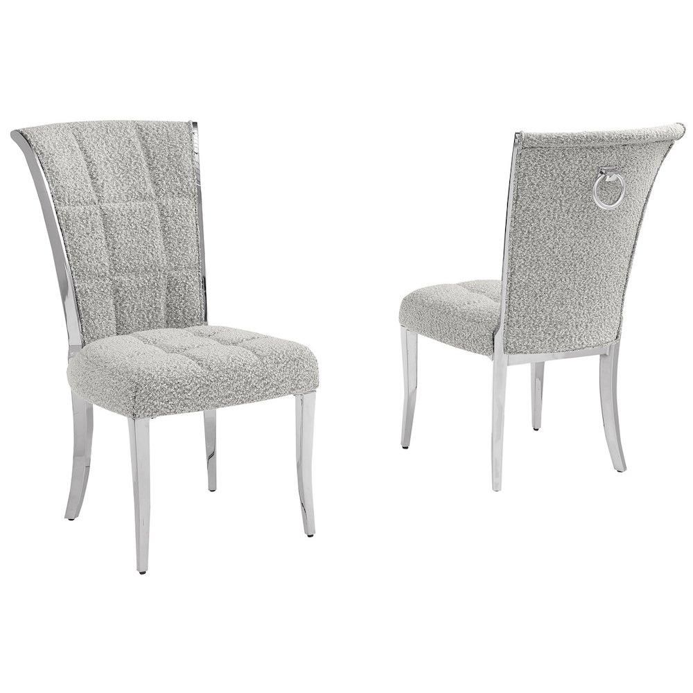 Rich Gray Boucle Side Chairs With Silver Base (Set Of 2). Picture 1