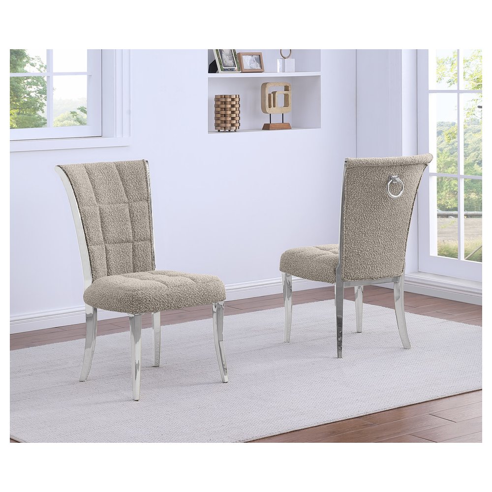 Gray Boucle Side Chairs With Silver Base (Set Of 2). Picture 2