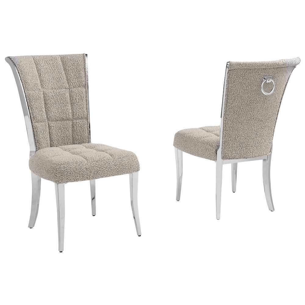 Gray Boucle Side Chairs With Silver Base (Set Of 2). Picture 1